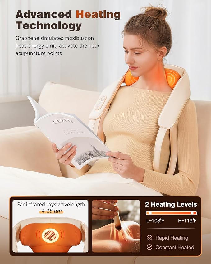 KNQZE Cordless Neck Massager for Pain Relief Deep Tissue with Heat - Image 3