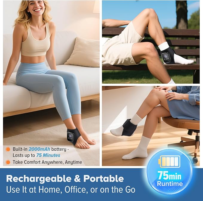 2 PCS Cordless Ankle Massager for Pain Relief, Foot Massager for Neuropathy, Ankle Heating Pad with Massage, Foot Ankle Massager, Heated Foot Massager, 3 Heat Levels, 3 Massage Modes, Black - Image 5