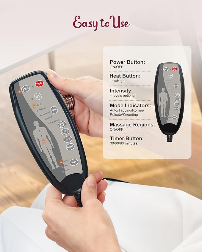 Vibraiton Back Massager for Chair, Massage Seat Cushion, Back Massage Pad with Heat,10 Vibration Motors,5 Vibration Modes,Chair Massager at Office/Home - Image 4