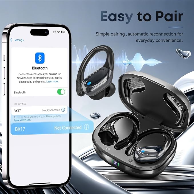 HAOYUYAN Wireless Earbuds, Sports Bluetooth Headphones, Noise Canceling Ear Buds with 80hr Playtime, LED Power Display, IPX7 Waterproof Earphones for Gym/Workout - Image 4