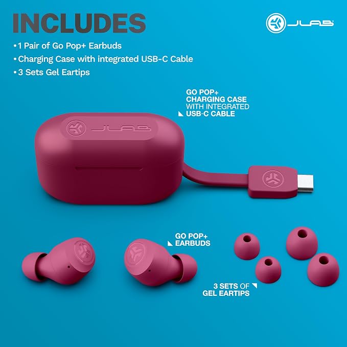 JLab Go Air Pop+, True Wireless Earbuds, Bluetooth Earbuds with Microphone, Dual Connect, EQ3 Sound, Dark Pink - Image 7