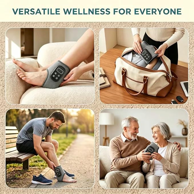 Foot Renew Massager for Neuropathy,4-in-1 Cordless & Portable Foot and Ankle Massager for Heel Warming Wrap Heating Pad Heated Brace Wrap with 5 Vibration Modes & 4 Heat Levels, Portable for Home - Image 7