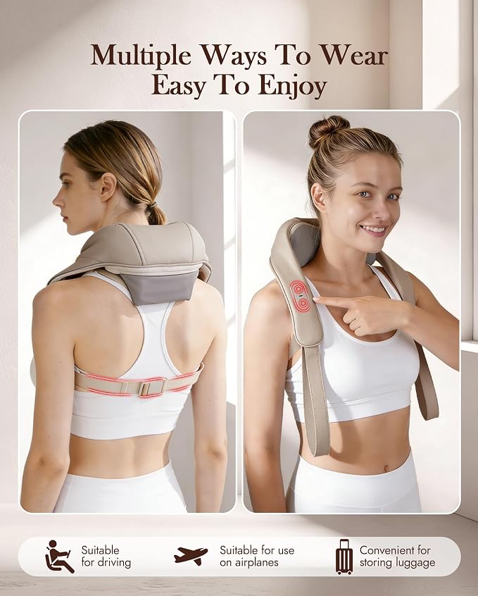 Neck Massager with Heat Cordless: Shiatsu Back Shoulder Massage Tools for Pain Relief Deep Tissue Electric 4D Kneading for Muscle Remedy Lymphatic Drainage Gifts for Men Women Mom Dad (Brown) - Image 6