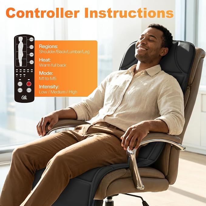 CILI Massage Mat Full Body,Massager Chair Pad,10 Vibration Motors & 5 Massage Modes,Back Massager for Bed,Massage Mattress Pad for Back,Heating Pad with Auto Shut Off, Gifts for Men,Women - Image 5
