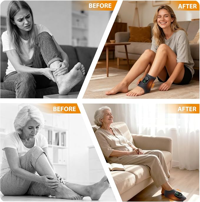Cordless Neuropathy Foot Massager with Heat, Ankle Massager for Plantar Fasciitis & Swollen Feet Relief, Heating Pad with 6 Temp & 3 Vibration Modes for Pain Relief, Portable Rechargeable - Image 4
