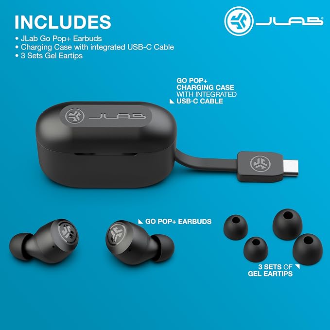 JLab Go Air Pop+ True Wireless Earbuds, in Ear Headphones, Bluetooth Earphones, 35H Playtime Ear Buds, Bluetooth Earbuds with Microphone, USB-C Charging Case, Dual Connect, EQ3 Sound, Black - Image 6