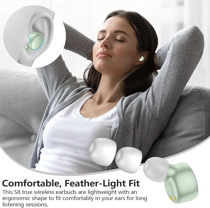 MOZOTER Mini Wireless Earbuds Bluetooth 5.3 in Ear Headphones Headsets | Light Weight,60Hrs Playtime Ear Buds with Charging Case,Smart Touch Control,Premium Sound with Deep Bass for Sport-Green - Image 5