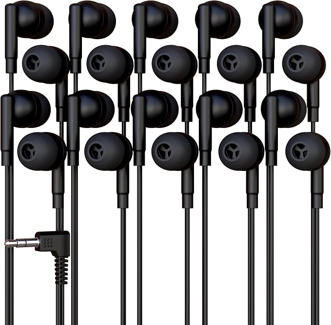 50 Pack Bulk Wired Earbuds, In Ear Headphones with 3.5mm Jack, 4ft Tangle Free Cable, Comfortable Fit, Affordable and Cost Effective, Ideal for School Classroom Testing Students Events Groups, Black by Redskypower