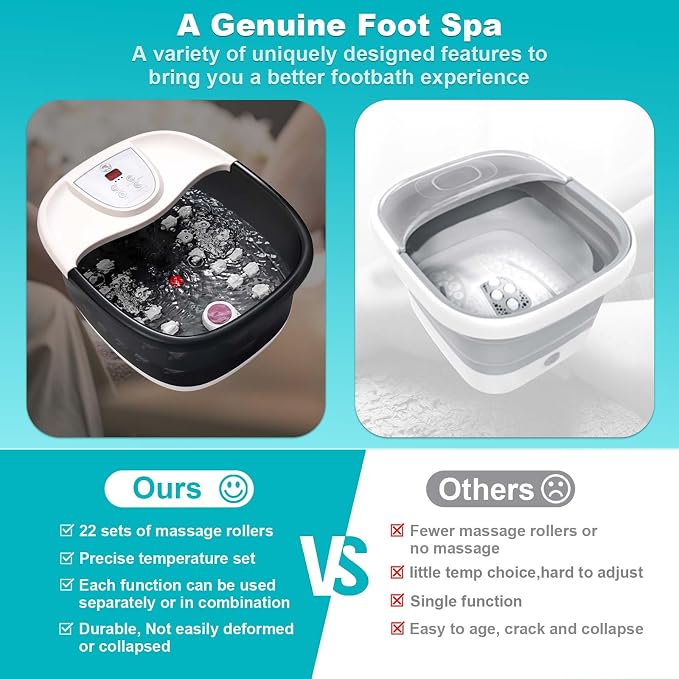 ECARBME Foot Spa Bath Massager with Heat, Foot Soaking Tub with 22 Massage Rollers, Temperature Control, Jets, Bubbles, Epsom Salt and Vibration, Foot Bath soak tub for Relaxation - Black - Image 6