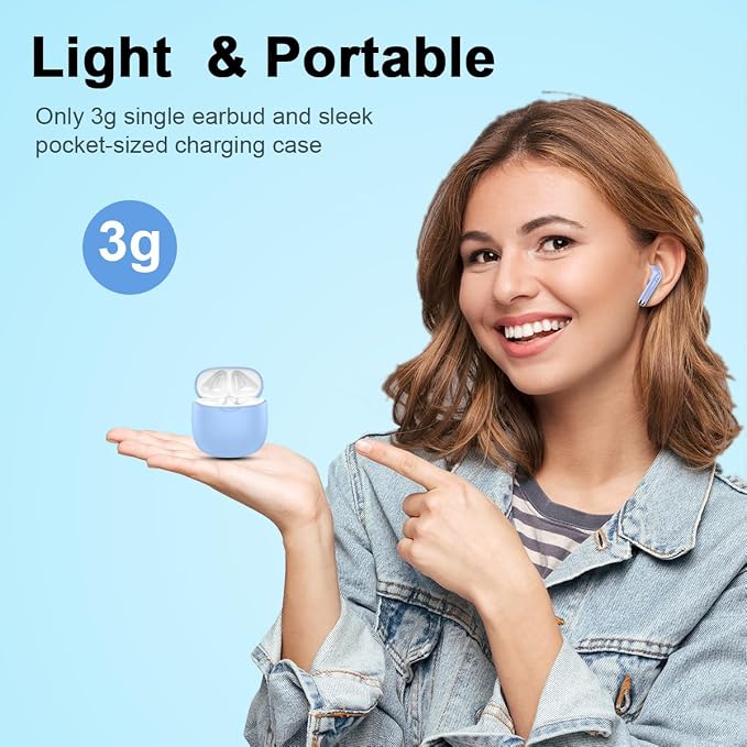 Wireless Earbuds, Bluetooth 5.4 Headphones in Ear with Noise Cancelling Mic, Bluetooth Earbuds Stereo Bass, IP7 Waterproof Sports Earphones, 32H Playtime USB C Charging Buds Light Blue for Android iOS - Image 4