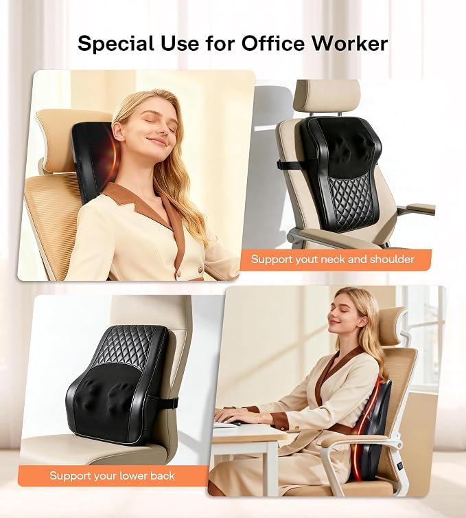 ALLJOY Heated Back Massager for Back Pain Relief, Deep Tissue Shiatsu Lumbar Support Pillow with 3 Massage Modes, 3 Intensity Levels & 3 Timer Settings for Office Chair Home, Fathers Day Gift for Dad - Image 5