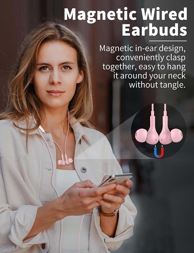 USB C Headphone for Samsung S26 S25 FE S24 A16 A17 Z Wired Earbuds Magnetic | in-Ear Type C Earphone with Microphone Volume Control Bass Stereo Noise Canceling for iPhone 17 Pro Max 16 16e 15 Pixel 10a 9 - Image 2