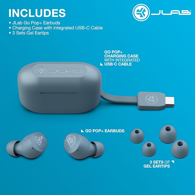 JLab Go Air Pop+ True Wireless Earbuds, Bluetooth Earbuds with Microphone, USB-C Charging Case, Dual Connect, EQ3 Sound, Slate - Image 7