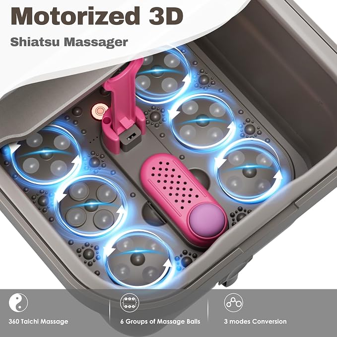Ranjova Foot Spa Electric Rotary Massage, with Touchscreen Pro Color Display, Collapsible Foot Bath with Heat, Bubble,Remote Control, Temp Control, and 24 Motorized Shiatsu Massage Balls (Dark Grey) - Image 3