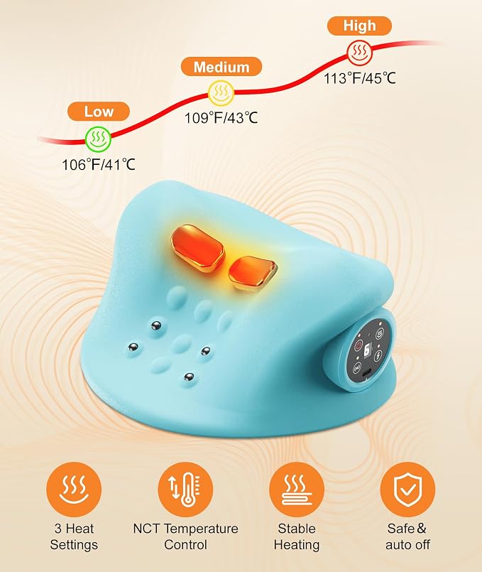 Neck Massager with Heat & Vibration 3 Level Adjustable, Heated Neck Stretcher with 6 Modes, Rechargeable Cervical Traction Device for Pain Relief & Muscle Relaxation, Gift for Women Men - Image 5