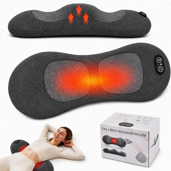 3-in-1 Cordless Lumbar Support Pillow with Heat, Vibration and Traction, Electric Lower Back Massager for Pain Relief Deep Tissue, Decompression Back for Chair, Bed, Car by Huieo