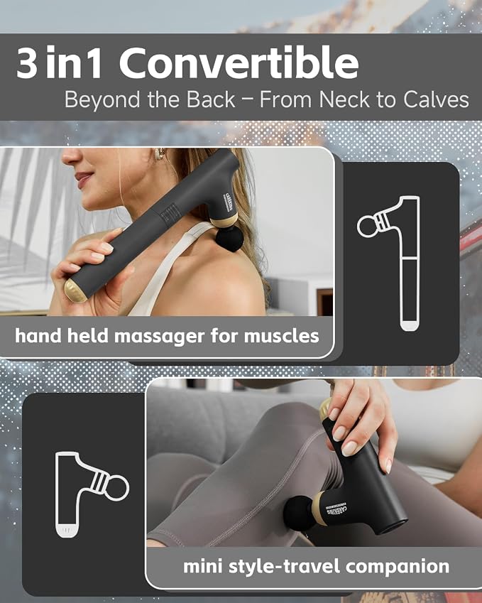 3-in-1 Muscle Massager Gun Deep Tissue with Long Handle, Handheld Percussion Back Massager for Pain Relief, Shoulder, Arm, Thigh, Waist, Neck - Image 4