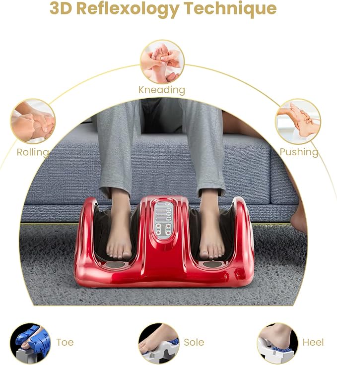 WELLHUT Foot Massager Machine Shiatsu Foot and Calf Massager for Ankle, Calf Leg Arm, Shiatsu Kneading Rolling, Feet Massager Machine, Gifts for Men and Women, Red - Image 4