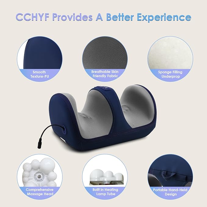 Foot Massager with Heat, Electric Foot and Calf Roller Massager, Blue - Image 4