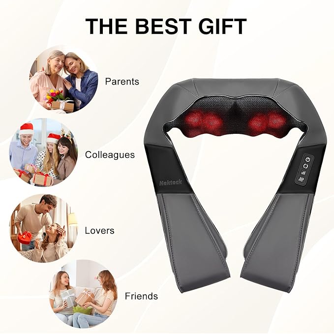 Nekteck Shiatsu Neck Massager with Heat for Pain Relief, Gray, NOT Cordless - Image 7