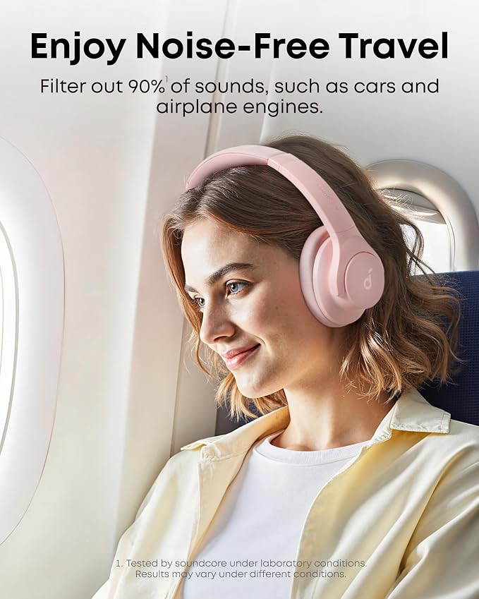 Soundcore by Anker Q20i Hybrid Active Noise Cancelling Headphones, Pink | Over-Ear, Bluetooth, 40H ANC Playtime, Hi-Res Audio, Big Bass, Transparency Mode, Customize via App, Travel, Home, Office - Image 2
