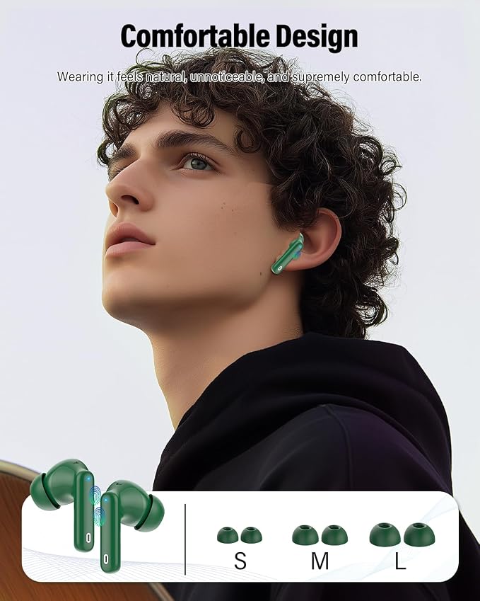 Wireless Earbuds, Bluetooth 5.4 Headphones Bass Stereo/Clear Calls, Green | Ear Buds with Noise Cancelling Mic LED Display in Ear Earphones IP7 Waterproof 36H Bluetooth Earbuds for Phones/Sport/Laptop - Image 6