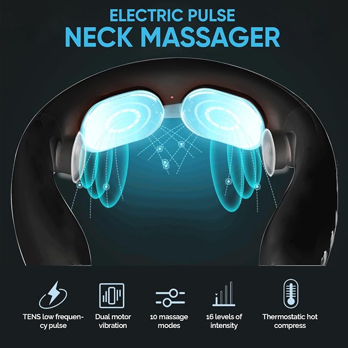 Electric Neck Massager with Heat - 10 Modes & 16 Levels, Portable for Travel, Perfect for Relaxation，Black - Image 5