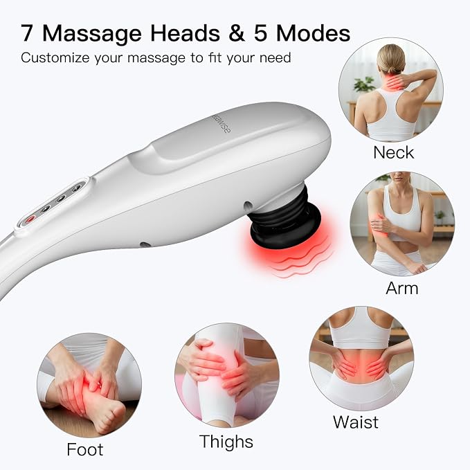 MEGAWISE Cordless Back Massager for Shoulders, Waist, Legs, Rechargeable 3200mAh Battery, 5 Speed and 5 +2 Massage Nodes 5 Hard, 2 Silicone Nodes, Massage While Moving Around (Off White Cordless) - Image 2