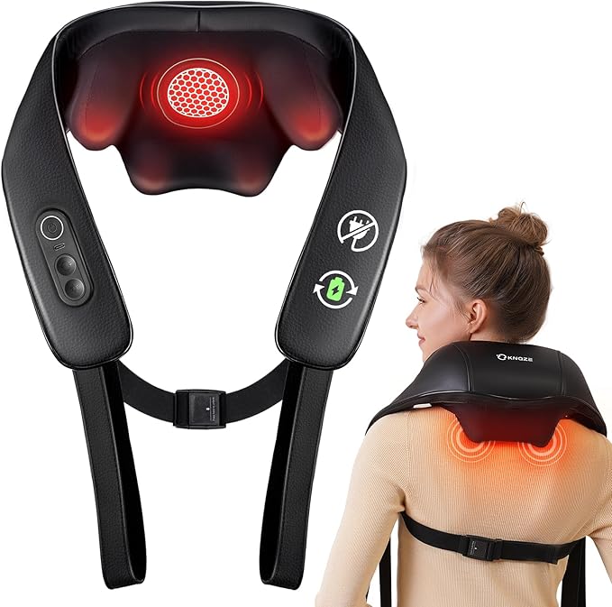 Cordless Neck and Shoulder Massager for Pain Relief Deep Tissue with Heat by KNQZE