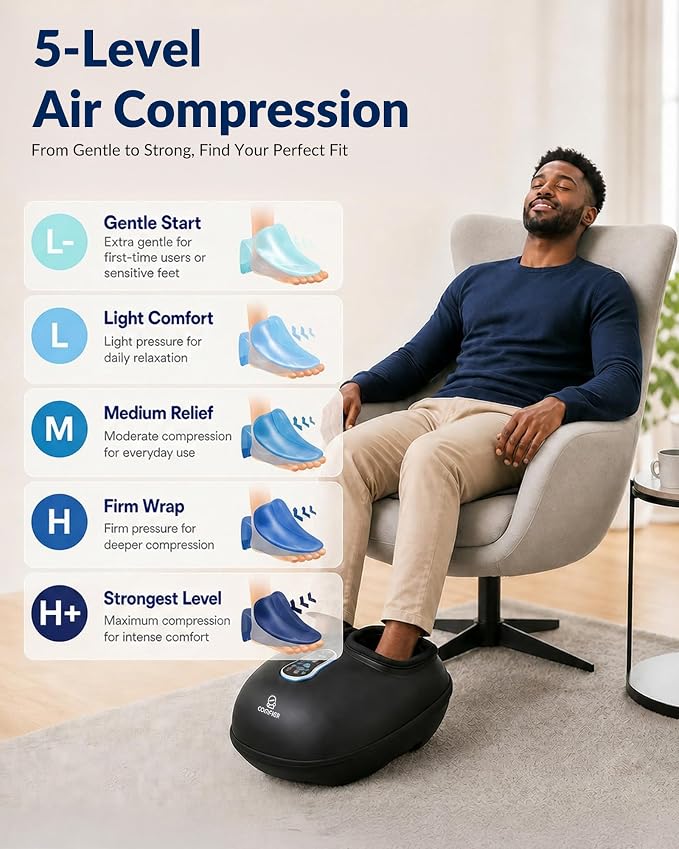 COMFIER 2026 Shiatsu Foot Massager with Heat, Birthday Gifts for Women, Feet Massager for Neuropathy, Plantar Fasciitis Relief, Remote Control, Biger Size 13, 5 Compression Levels, 3 Kneading Speeds - Image 2