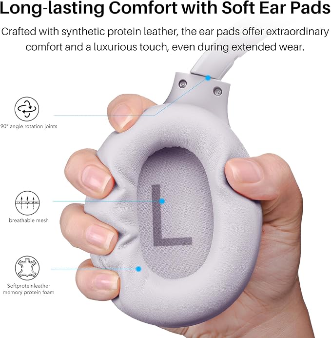 TOZO Hybrid Active Noise Cancelling Headphones, Hi Res Audio | Wireless Over Ear Bluetooth Headset, 60H Playtime, Custom EQ via App Deep Bass Comfort Fit Ear Cups, for Home Office Travel - Image 7