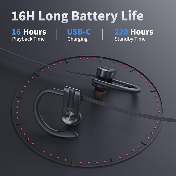 JOYWISE Bluetooth Headphones, Wireless Earbuds Bluetooth 5.3 Headphones with 16Hrs Playtime Stereo Bass Headsets, IPX7 Waterproof Running Earphones for Sports, Black - Image 5
