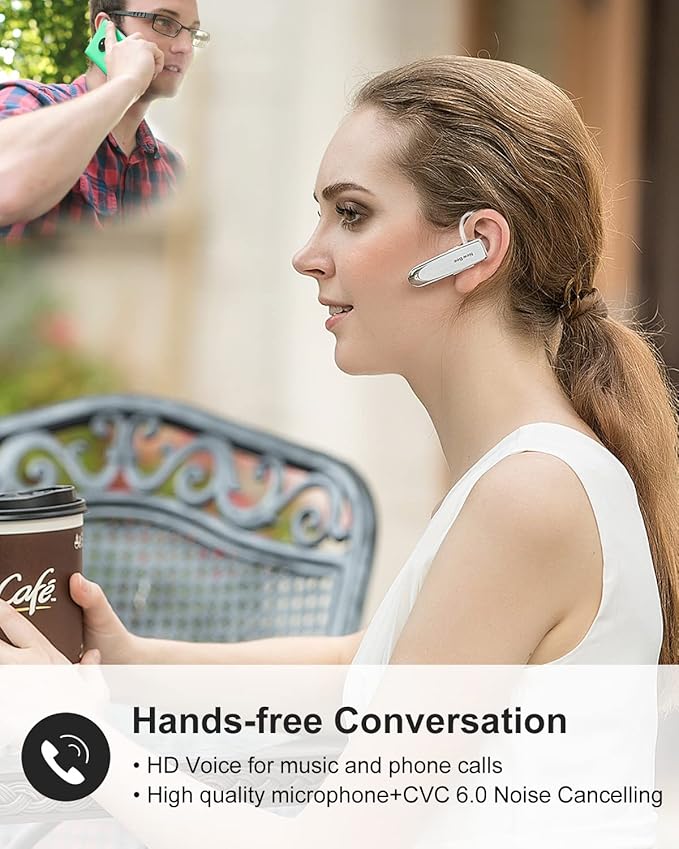 [2 Pack] Bluetooth Earpiece V5.0 Wireless Handsfree Headset 24 Hrs Driving | 60 Days Standby Time Bluetooth Headset with Microphone for iPhone Android Laptop Truck Driver(White) - Image 2