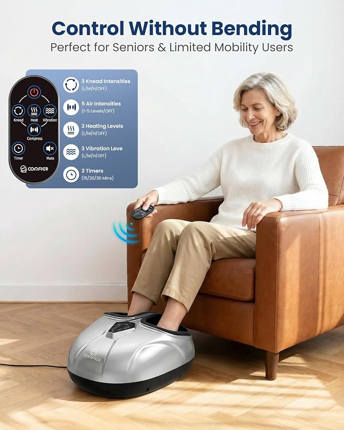 COMFIER 2026 Upgrade Shiatsu Foot Massager,Feet Massager for Neuropathy Plantar Fasciitis Relief,3 Kneading,3 Heat,3 Vibration & 5 Compression, Fit Up to 14,Relax for Home Office Use - Image 7