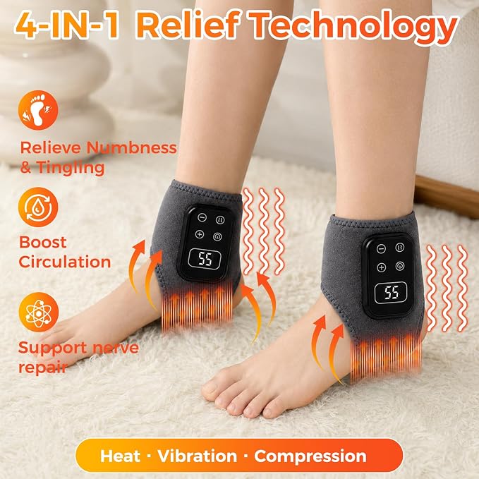 2PCS Foot Renew Massager for Neuropathy, 4-in-1 Cordless & Portable Foot and Ankle Massager for Heel, Arch & Ankle Relief, Foot Massager with 5 Vibration Mode & 5 Heat Levels, Ideal for Home & Travel - Image 2