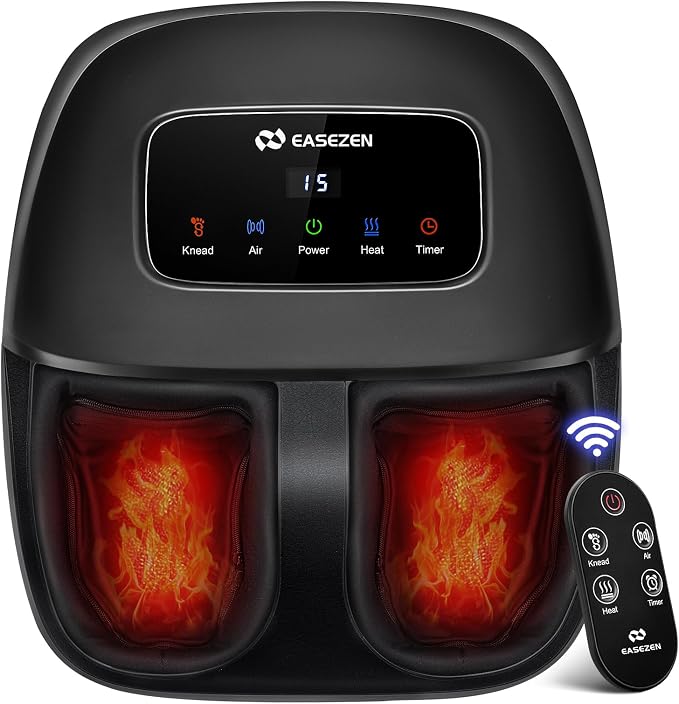 EaseZen Shiatsu Foot Massager Machine with Heat & Remote, 2026 Upgraded Deep Kneading, for Plantar Fasciitis, Neuropathy, FSA Eligible, Birthday Gifts for Women Mom Men Dad, Up to Foot Size 14 by EaseZen