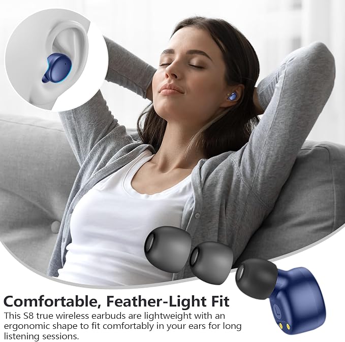 MOZOTER Mini Wireless Earbuds Bluetooth 5.3 in Ear Headphones Headsets | Light Weight,60Hrs Playtime Ear Buds with Charging Case,Smart Touch Control,Premium Sound with Deep Bass for Sport-Blue - Image 5