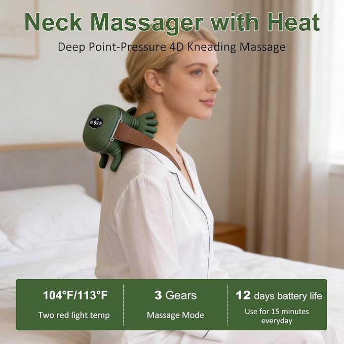 Neck Massager with Heat, Bionic Shiatsu Neck and Shoulder Massager with 4D Kneading Fingers, LCD Display & Adjustable Intensity, Heated Neck Massage Device Simulates Real Palm to Relax Muscle Tension - Image 4