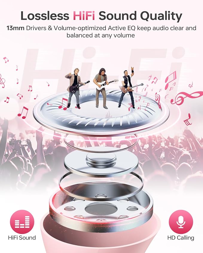KTGEE Wireless Earbuds Bluetooth 5.3 Headphones, 40Hrs Playback Stereo Ear Buds with LED Display Charging Case IPX7 Waterproof in-Ear Earphones with Mic for Phone Tablet Laptop Sports, Pink | Stereo Sound, LED Display, IPX7 Waterproof, Compact In-ear E... - Image 7