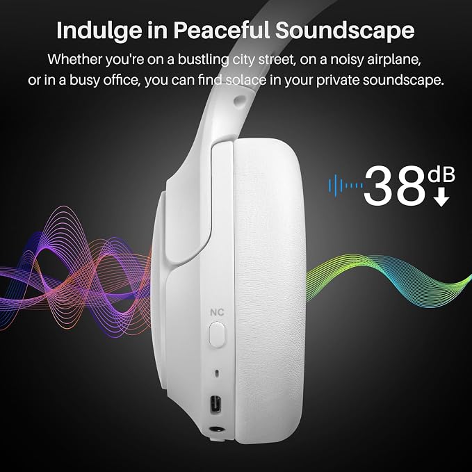 TOZO Hybrid Active Noise Cancelling Headphones, Hi Res Audio | Wireless Over Ear Bluetooth Headset, 60H Playtime, Custom EQ via App Deep Bass Comfort Fit Ear Cups, for Home Office Travel - Image 3