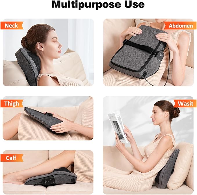 Boriwat Neck Massager with Heat, Back Massager & Deep Tissue Massager, 3D Kneading Massage Pillow for Neck, Back, Shoulder, Leg, Gifts Men Women Mom Dad, Stress Relax at Home Office and Car (Gray) - Image 6