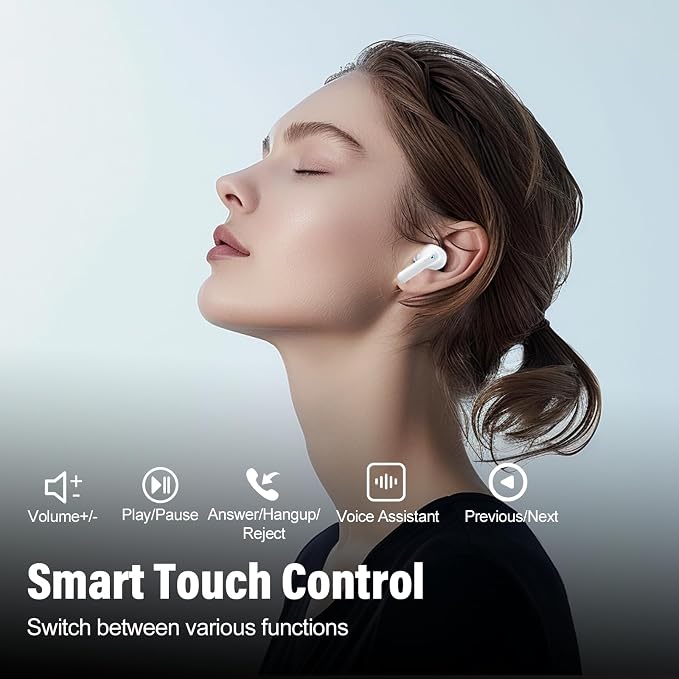 Wireless Earbuds, Bluetooth 5.4 Headphones Bass Stereo/Clear Calls, Ivory | Ear Buds with Noise Cancelling Mic LED Display in Ear Earphones Ai Translation Earbuds Real Time with 6 Translation Modes - Image 8