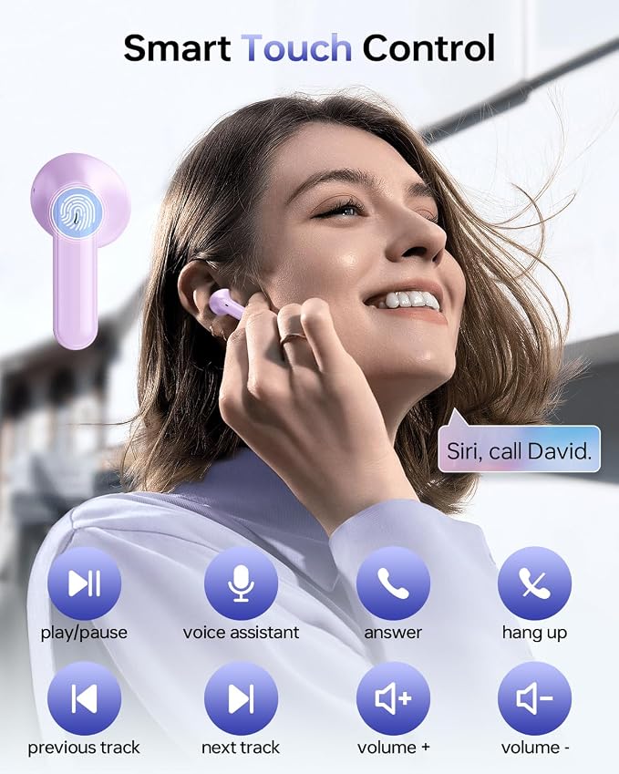 KTGEE Wireless Earbuds Bluetooth 5.3 Ear Buds Headphones, 40Hrs Playback | Stereo Sound, LED Display, IPX7 Waterproof, Compact In-ear Earphones with Mic for Phone Tablet Laptop Sport, Mauve - Image 3