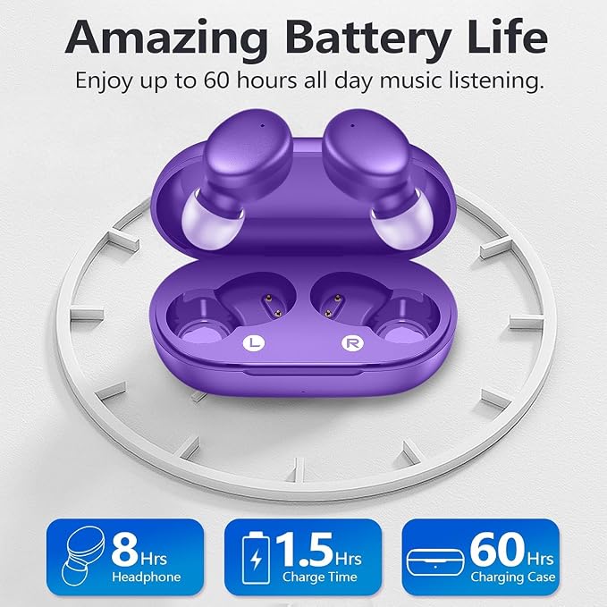 MOZOTER Mini Wireless Earbuds Bluetooth 5.3 in Ear Headphones Headsets | Light Weight,60Hrs Playtime Ear Buds with Charging Case,Smart Touch Control,Premium Sound with Deep Bass for Sport-Purple - Image 4