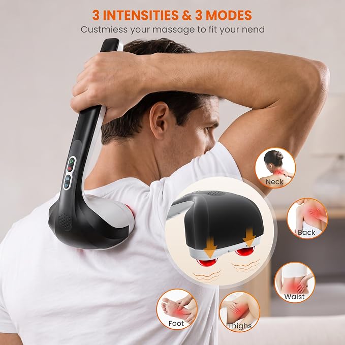 Snailax Cordless Handheld Back Massager with Heat, Percussion, Rechargeable - Image 2