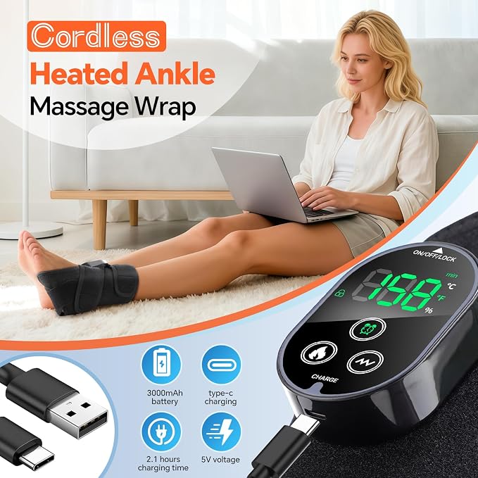2PCS Cordless Foot Massager for Neuropathy, Foot and Ankle Massager for Pain Relief, 3000mAh Rechargeable Ankle Heating Pad with Massage for Circulation, Black - Image 7