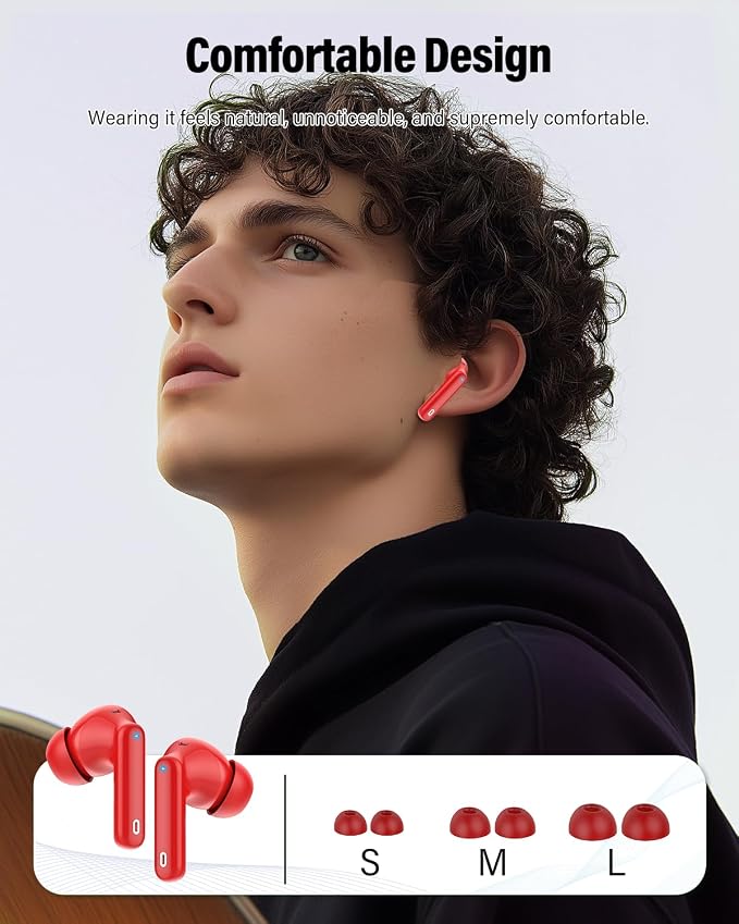 Wireless Earbuds, Bluetooth 5.4 Headphones Bass Stereo/Clear Calls, Red | Ear Buds with Noise Cancelling Mic LED Display in Ear Earphones IP7 Waterproof 36H Bluetooth Earbuds for Phones/Sport/Laptop - Image 6