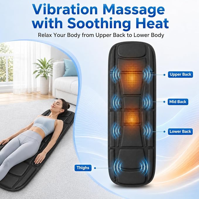 Full Body Massage Mat with Heat, Vibration Massage Mattress Pad with Lumbar Support Cushion, Foldable Massage Mat for Bed, Sofa & Floor, Relaxation & Comfort - Image 3