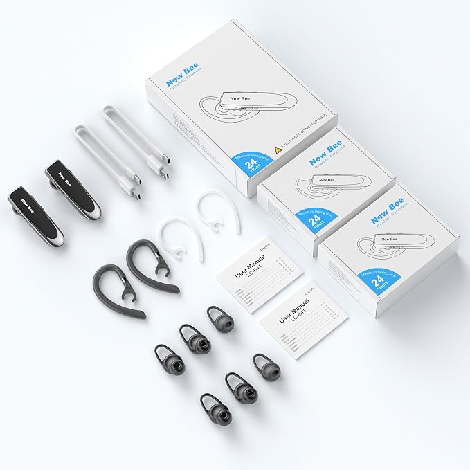 [2 Pack] Bluetooth Earpiece Wireless Handsfree Headset V5.0 24 Hrs Driving | with Microphone 60 Days Standby Bluetooth Headset for iPhone Android Driver Cell Phone Calls - Image 5