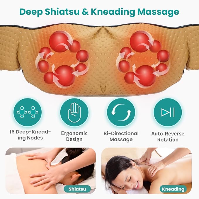 Nekteck Shiatsu Neck Massager with Heat for Pain Relief, NOT Cordless - Image 3